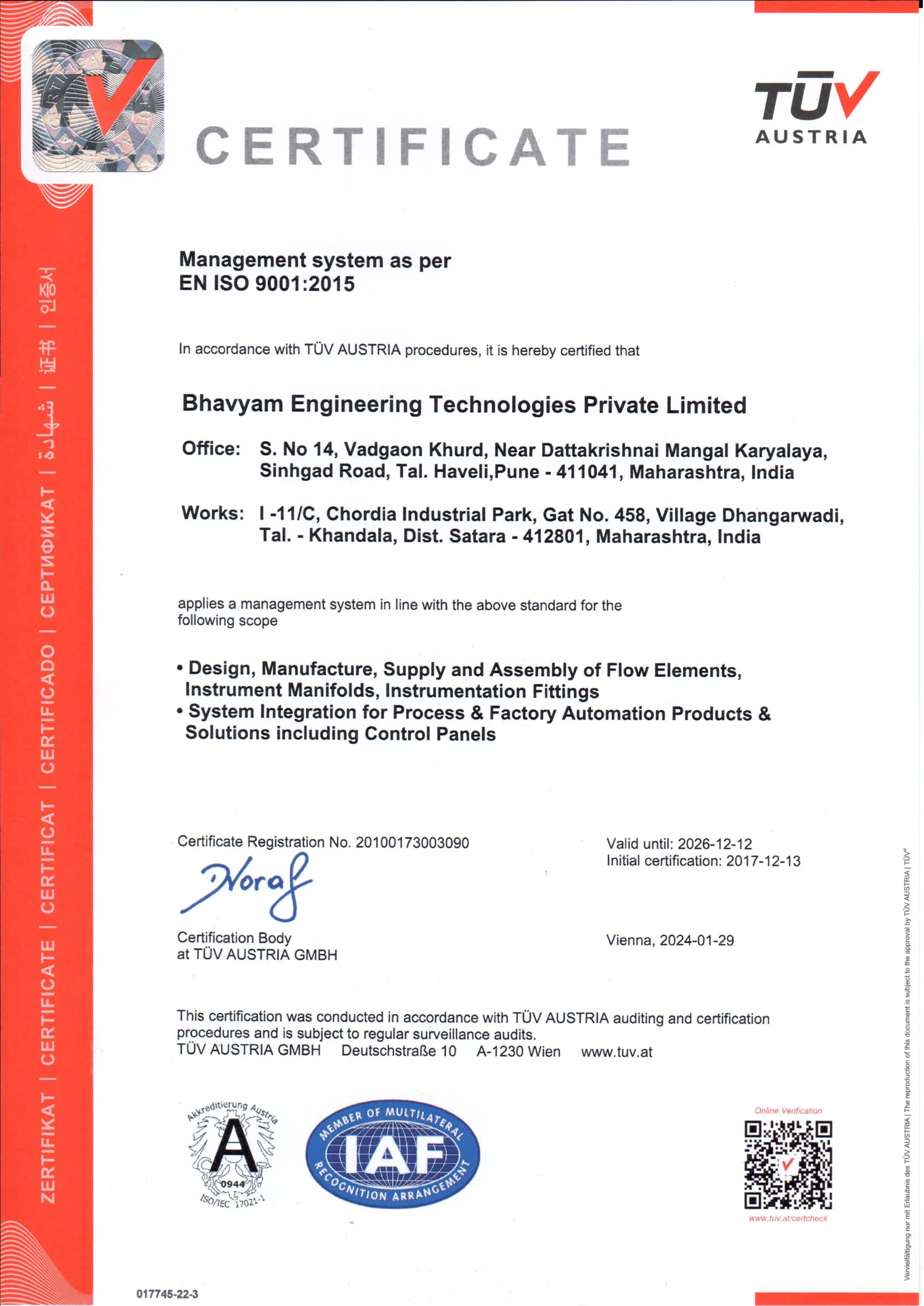 ISO 9001:2015 certificate