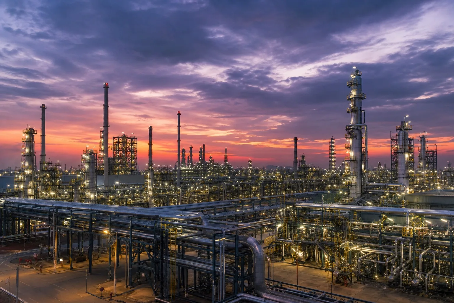 Indian oil refinery at twilight
