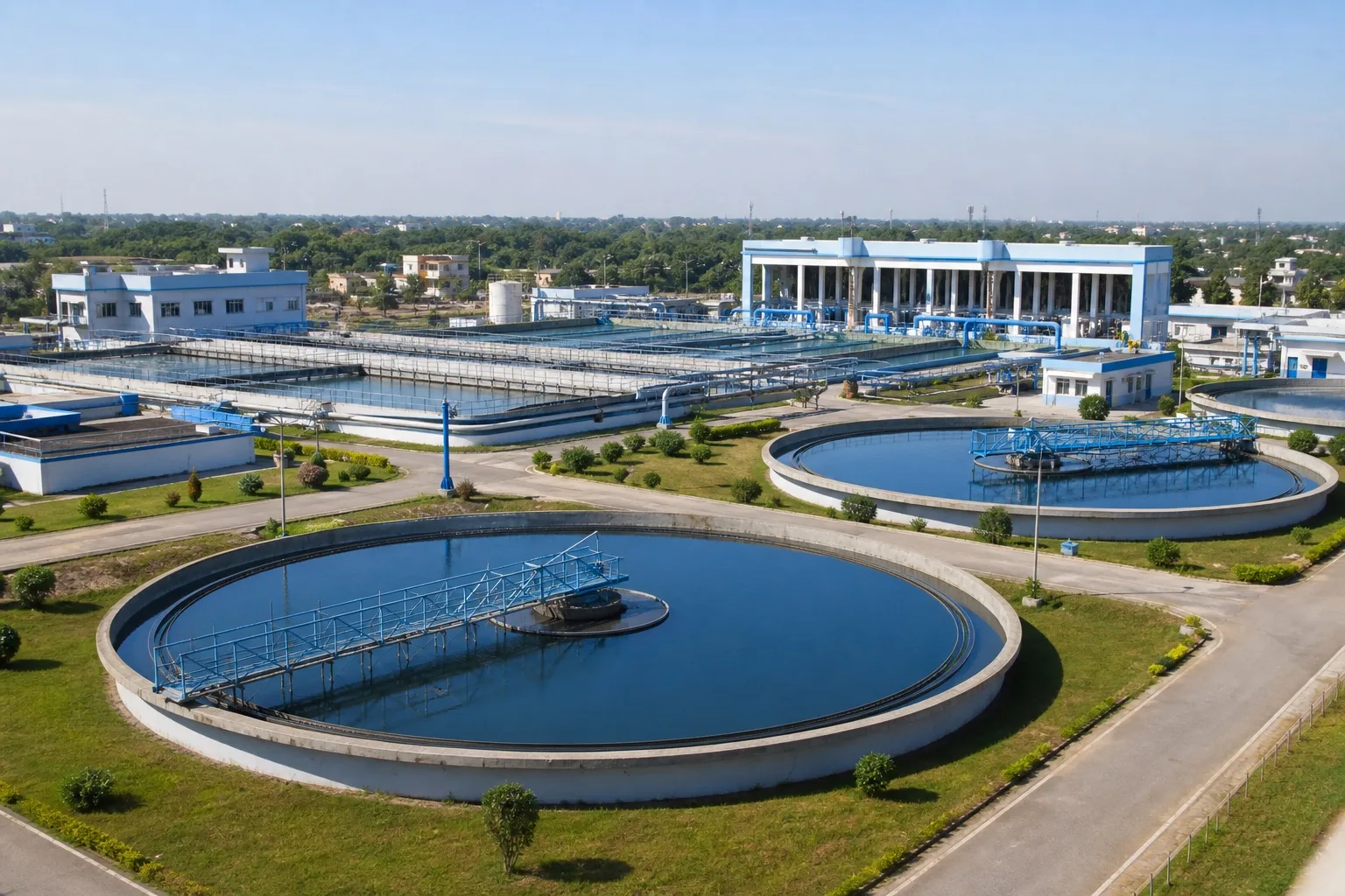 Indian water treatment plant with clarifier tanks